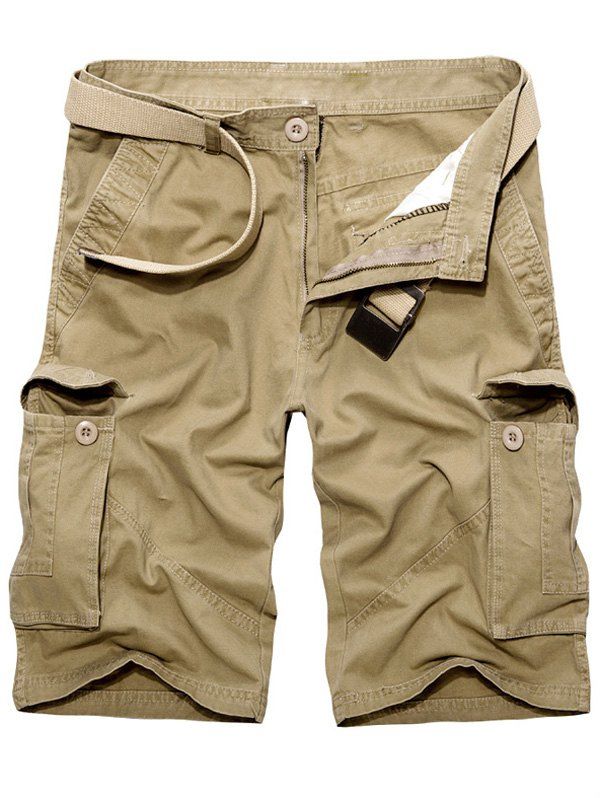 

Casual Loose Fit Multi-Pockets Solid Color Cargo Shorts For Men, Khaki
