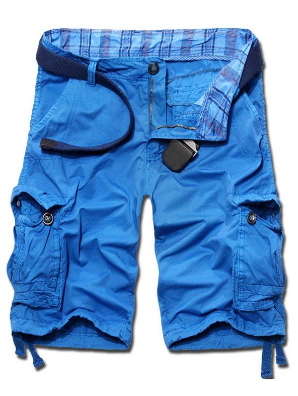 Casual Solid Color Loose Fit Cargo Shorts For Men, AZURE, 3 in ...