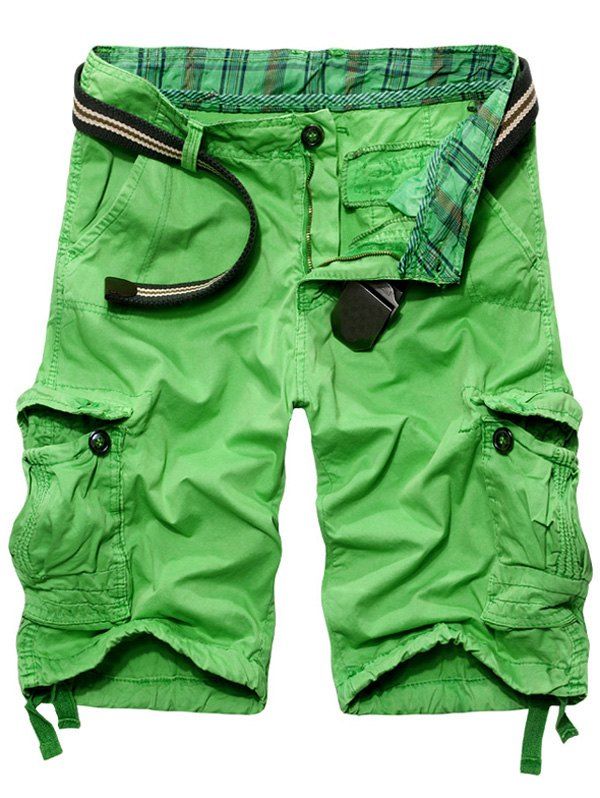 

Casual Solid Color Loose Fit Cargo Shorts For Men, Apple green