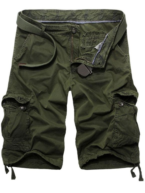 Casual Solid Color Loose Fit Cargo Shorts pour hommes - Vert Armée 34
