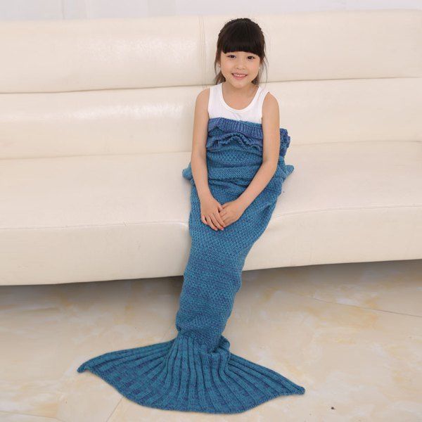

Flouncing Sleeping Bag Knitting Mermaid Blanket For Kids, Turquoise
