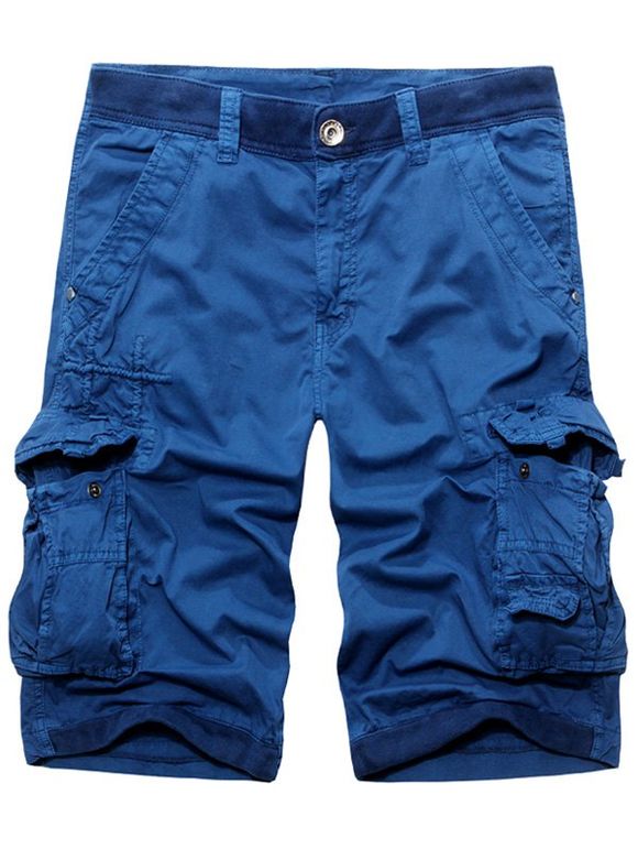 Men's Fashion Solid Color Cargo Shorts - Bleu 34