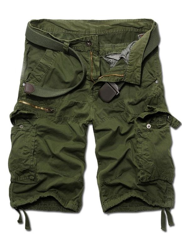 Fashion Zip conception solide Shorts Men 's  Couleur Cargo - Vert Armée 32