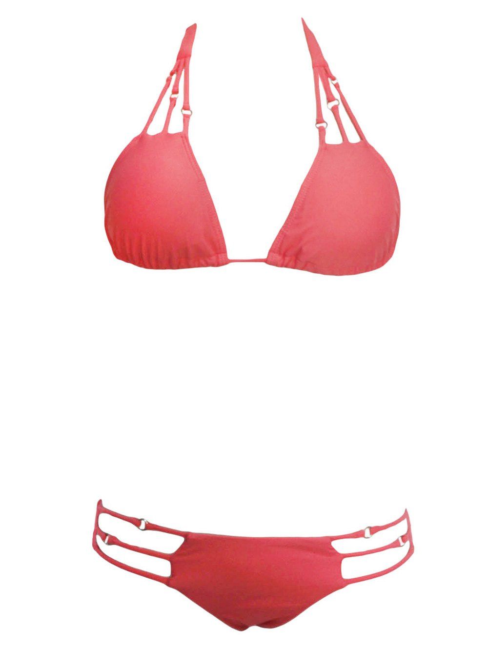 

Alluring Women's Spaghetti Straps Hollow Out Bikini Set, Watermelon red