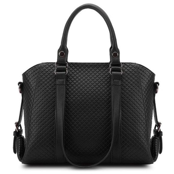 Stylish Checked and PU Leather Design Women's Tote Bag - Noir 