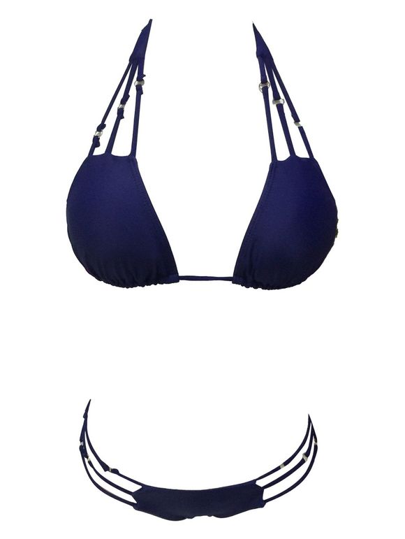 Bretelles spaghetti évider Bikini Set de Séduisante femmes - Bleu Violet 2XL