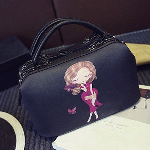 s 'Tote Bag Graceful Imprimer et Zip design Femmes - Noir 