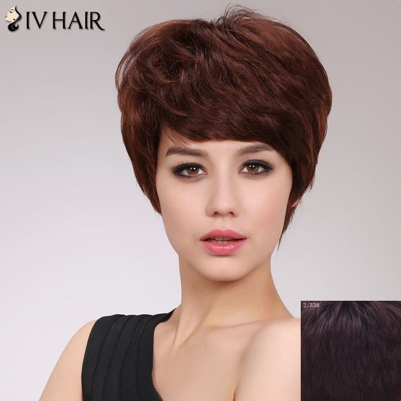 Siv Hair Perruque de Cheveux Humains Courte Lisse pour Femmes - 2/33 Rouge Mélangé Noir 