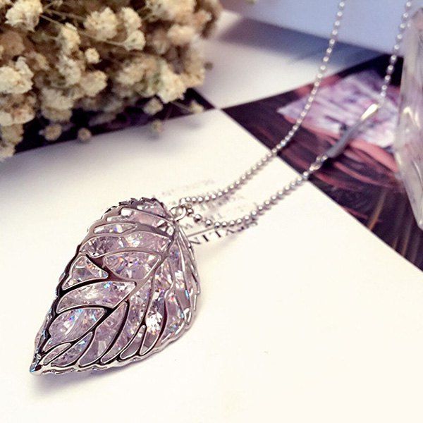 

Fashionable Leaf Shape Pendant Sweater Chain, Silver
