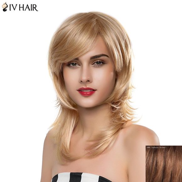 Siv Hair Perruque de Cheveux Humains Tendance Longue Lisse avec Frange sur le Côté pour Femmes - Aubrun Brun 30 