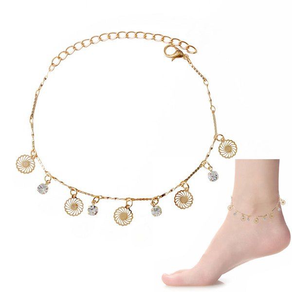 

Delicate Faux Zircon Hollow Out Foot Bracelet, Golden