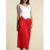 Chic Asymmetrical White Tank Top and Pleated Wide Leg Pants Twinset For Women - Rouge M