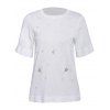 T-Shirt Femme Chic manches courtes Col rond Broderie Étoile Motif  's - Blanc ONE SIZE(FIT SIZE XS TO M)