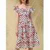 Retro Style Cherry Print Polka Dot Slimming Women's Dress - multicolore XS