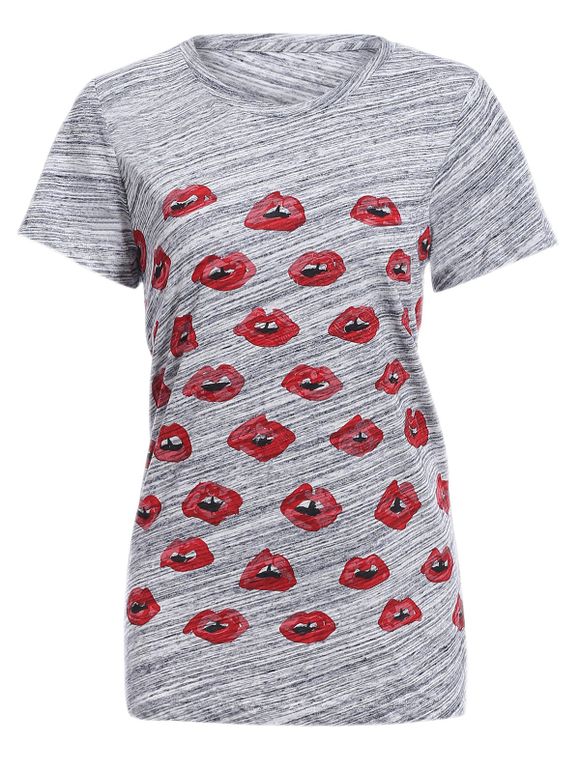 T-shirt à manches courtes femmes mode col rond Lip Imprimer  's - Gris XL