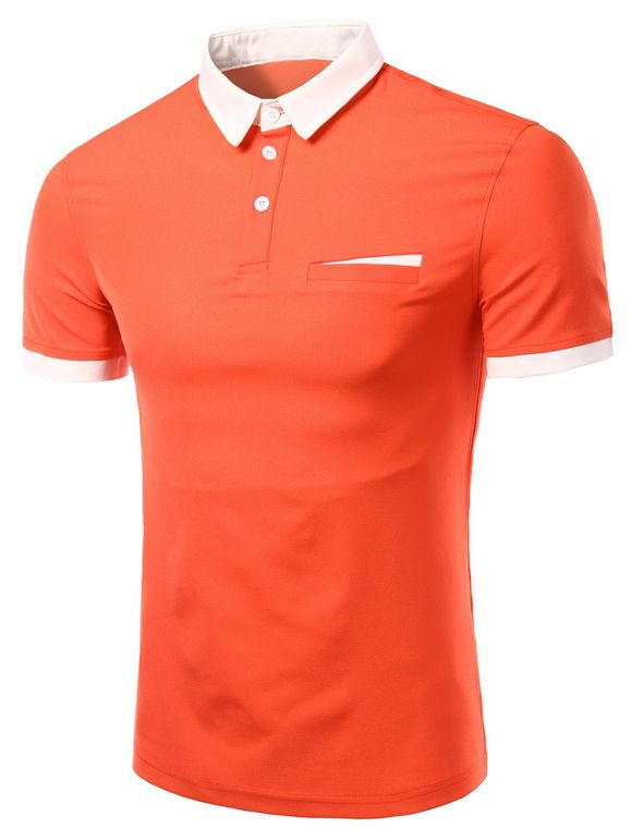 Mode col rabattu Solide Couleur T-shirt court Men 's  Manches Polo - Tangerine M