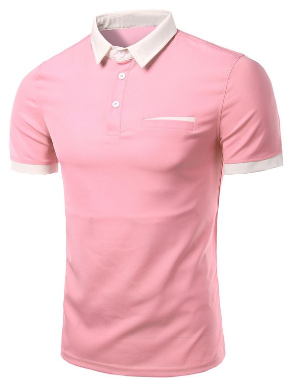 Mode col rabattu Solide Couleur T-shirt court Men 's  Manches Polo - Rose 3XL