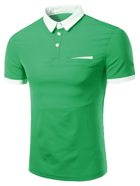 Mode col rabattu Solide Couleur T-shirt court Men 's  Manches Polo - Vert 2XL