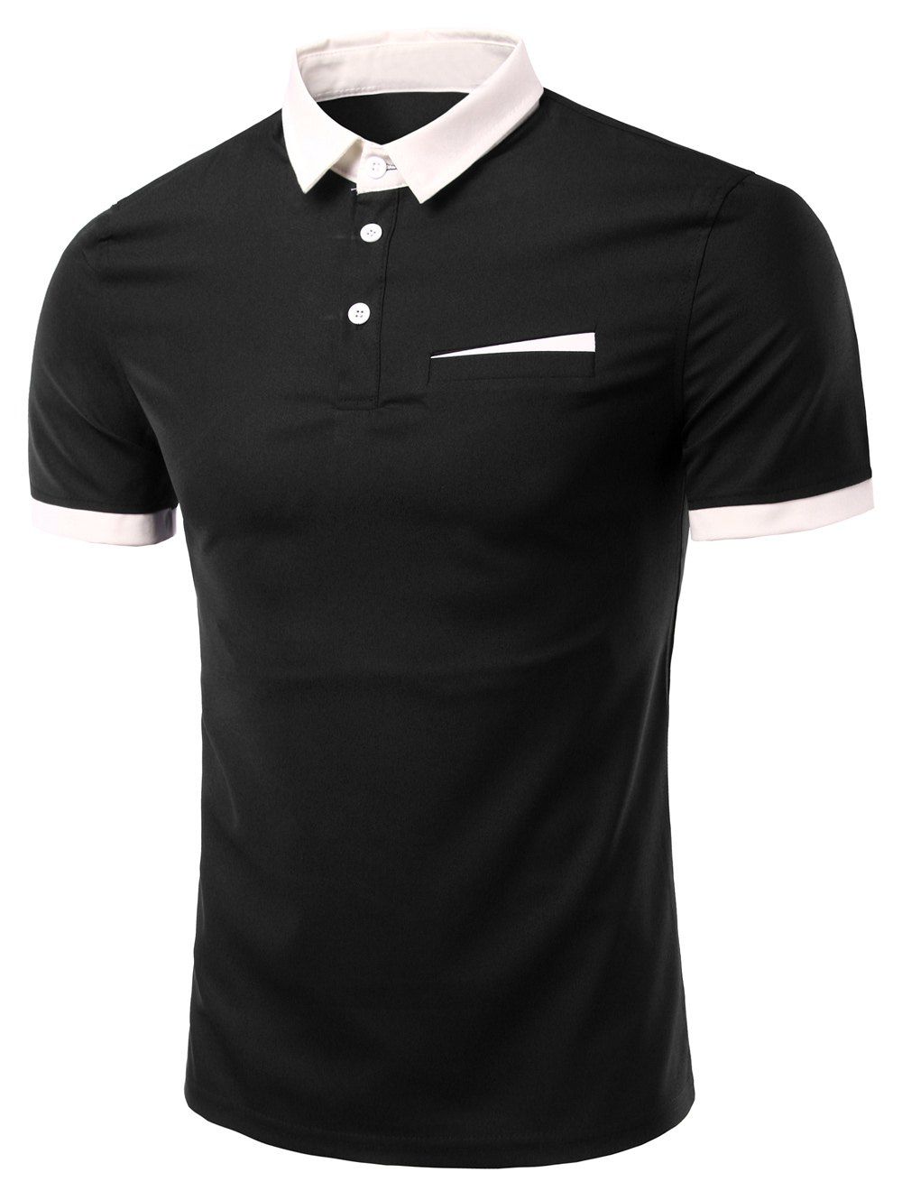 

Men's Fashion Turn-down Collar Solid Color Short Sleeves Polo T-Shirt, Black