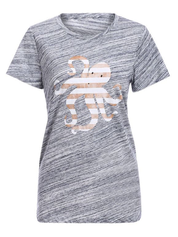T-Shirt Femme Trendy à manches courtes col rond Octopus Imprimer l  ' - Gris M