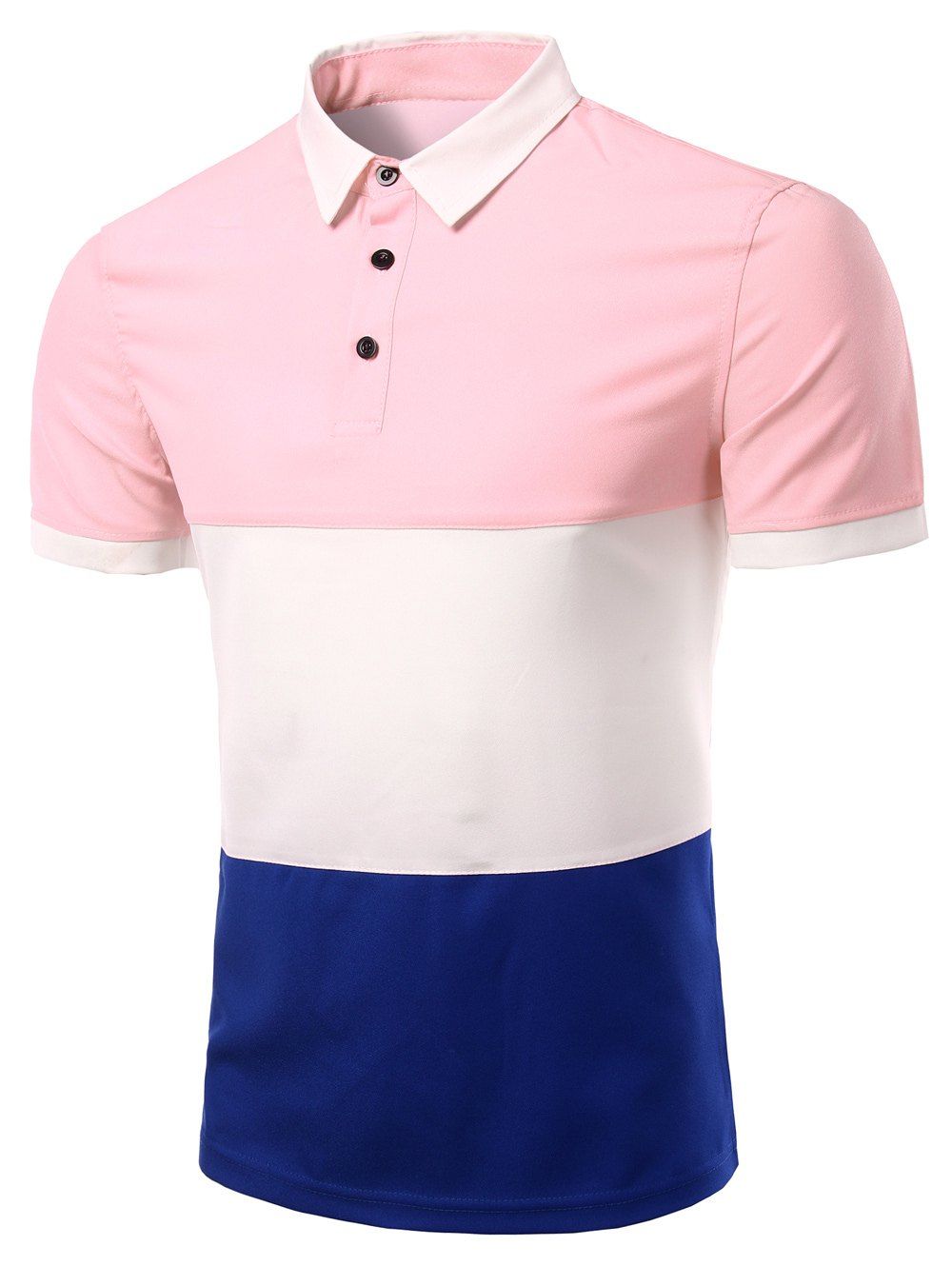 

Men's Stylish Stripes Turn-down Collar Color Block Short Sleeves Polo T-Shirt, Pink