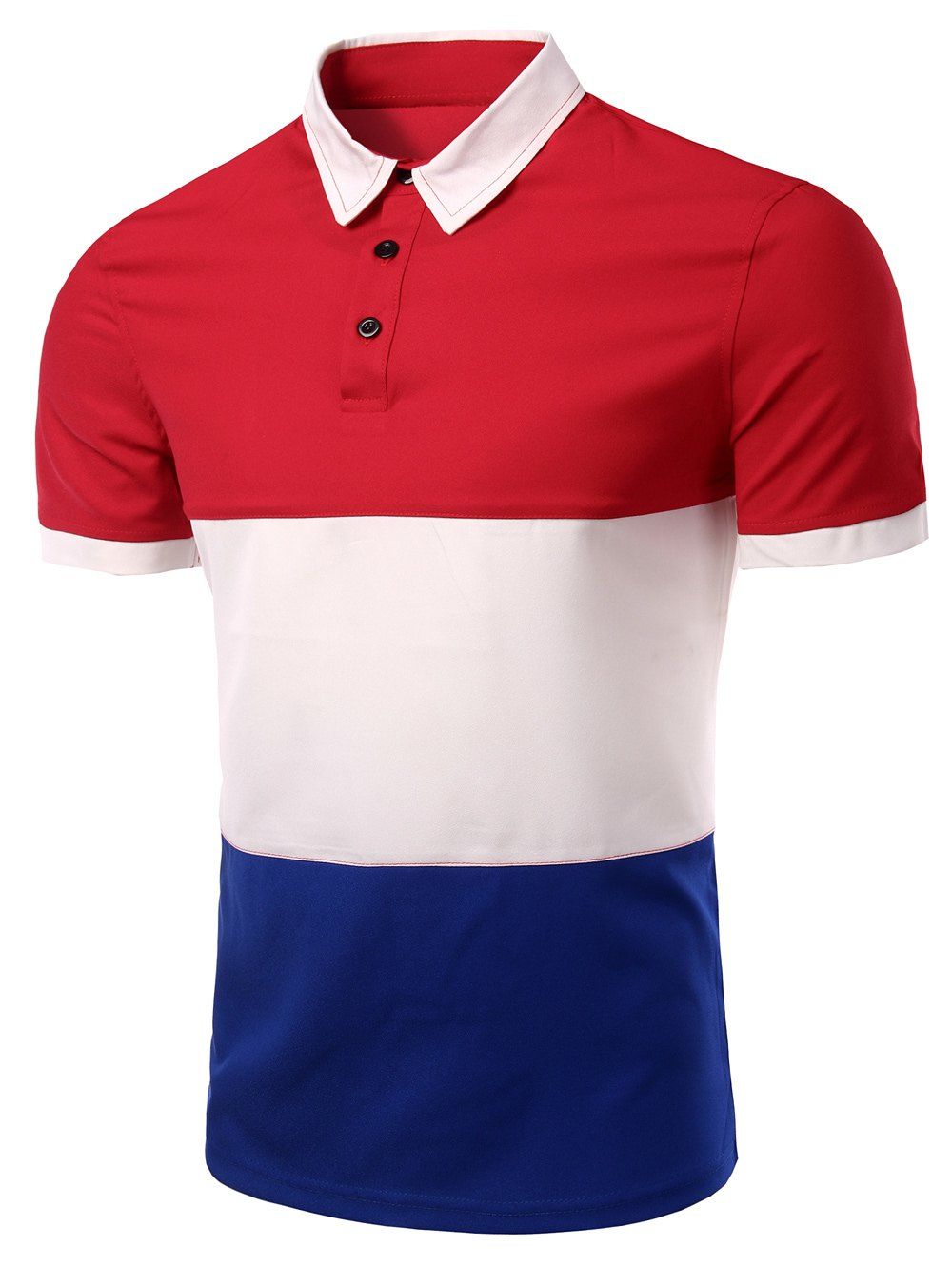 

Men's Stylish Stripes Turn-down Collar Color Block Short Sleeves Polo T-Shirt, Red