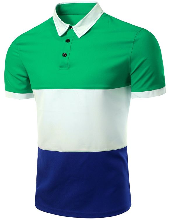 Men 's  Collar élégant Stripes Turn-down Color Block T-shirt court manches Polo - Vert M