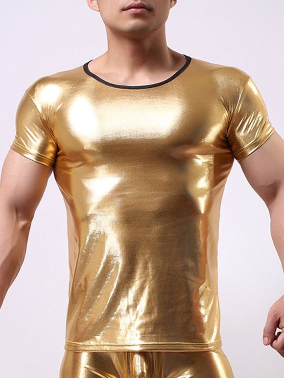 Col rond Minceur estampillage chaud T-shirt des hommes de couleur de l  'solide - d'or S
