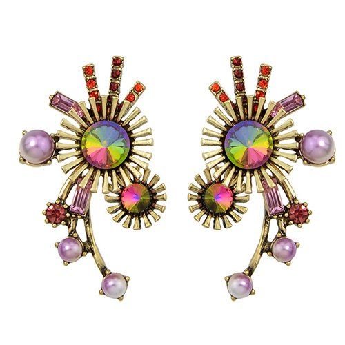 Pair of Stylish Faux Gem Tribal Sun Embellished Earrings For Women - d'or 