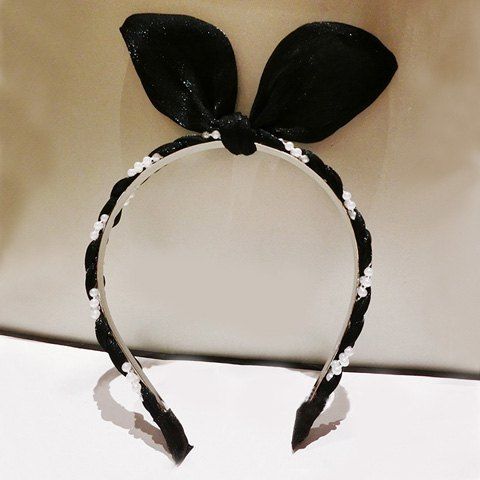 Graceful Braided Bowknot Floral Faux Pearl Hairband For Women - Noir 