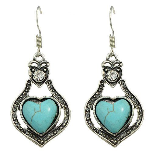 Pair of Charming Faux Turquoise Heart Earrings For Women - Argent 