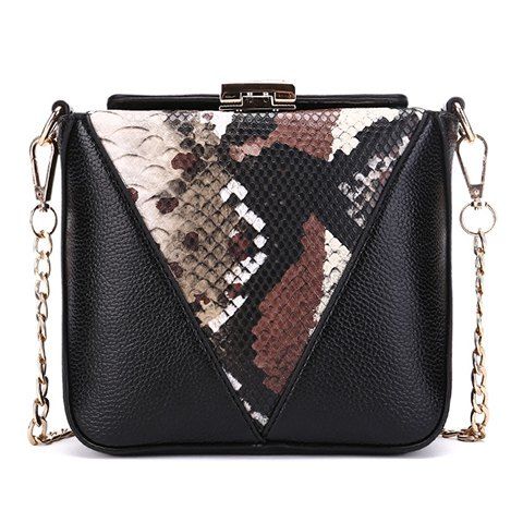 Sac à Bandoulière Élégant Imprimé Peau de Serpent et Design Noir pour Femmes - Brun 