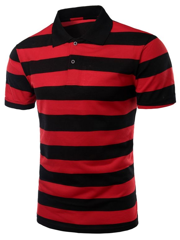 Collar Stripes Turn-down T-shirt court Men 's  Manches Polo - Rouge M