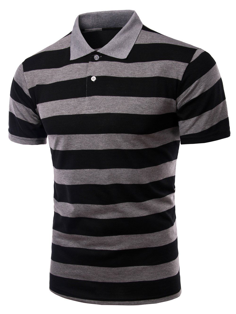 

Men's Stripes Turn-down Collar Short Sleeves T-Shirt, Gray
