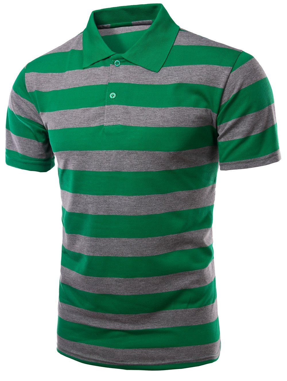 

Men's Stripes Turn-down Collar Short Sleeves T-Shirt, Green