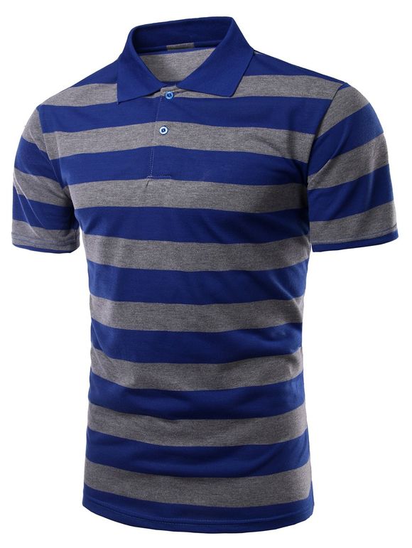 Collar Stripes Turn-down T-shirt court Men 's  Manches Polo - Bleu 2XL