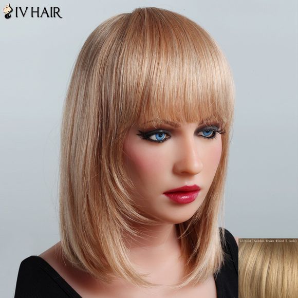 Vogue Medium Layered Cheveux raides Plein Bang Siv cheveux capless perruque pour les femmes - Brun d'Or avec Blonde 