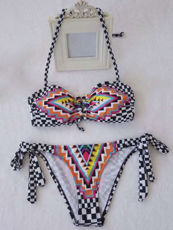 Femmes Séduisante  's Halter géométrie Colored Imprimer Bikini - multicolore M