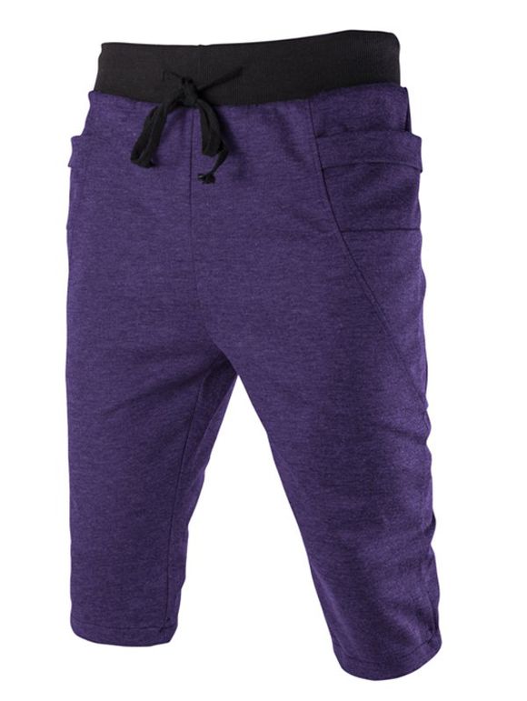Color Block taille Side Pocket Lace-Up Men 's Minceur Shorts - Pourpre 2XL