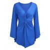 Élégant Noué Plongeant Neck Solid Color long de Bell Sleeve Femmes  's Blouse - Bleu XL
