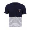 Vogue col rond Zipper Color Block Stripes Spliced ​​Men  's manches courtes T-shirt - Cadetblue 3XL