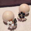 Pair of Stylish Double-End Faux Pearl Ball Flower Stud Earrings For Women - Carnation 