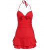 Attractive One-Piece Halter Neck Push-Up Solid Color Women's Swimwear - Rouge XL