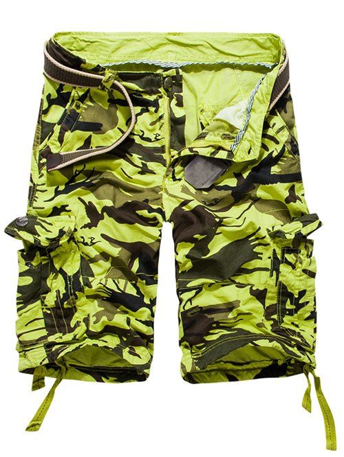 Short Homme Imprimé Camouflage avec Multi-Poches - Pomme Verte 34