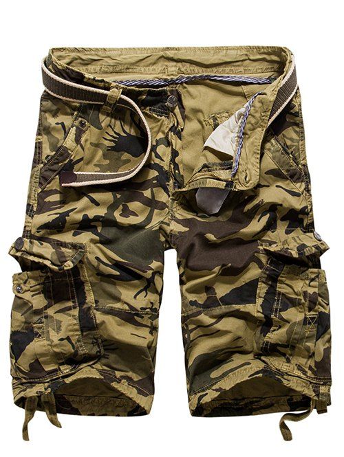 Short Homme Imprimé Camouflage avec Multi-Poches - Kaki 36