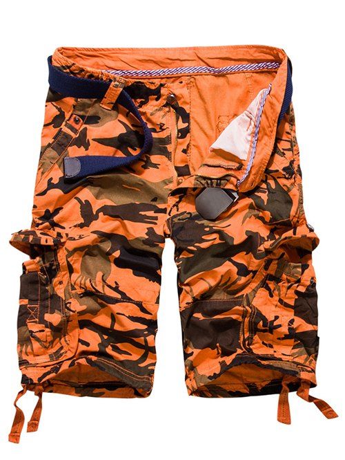 Short Homme Imprimé Camouflage avec Multi-Poches - Tangerine 36