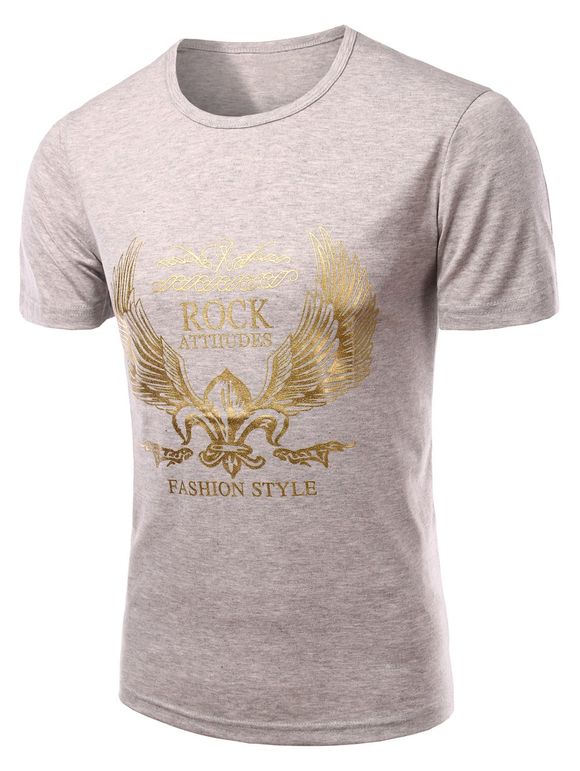 Men 's  Print T-shirt manches courtes Fashion Round Wing Neck or - Gris M