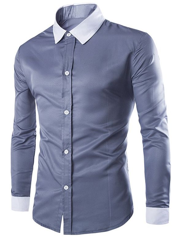Color Block manches longues unique poitrine Hommes d  'Shirts - Gris XL