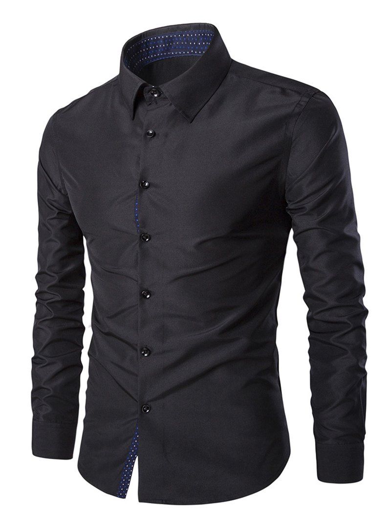 

Solid Color Long Sleeves Single Breasted Men's Shirts, Black