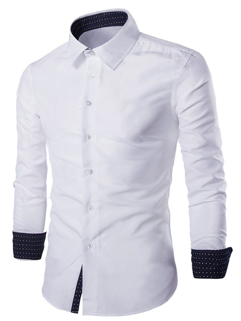 

Solid Color Long Sleeves Single Breasted Men's Shirts, White